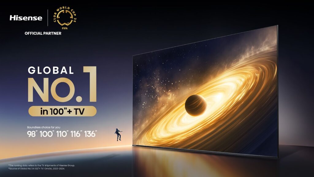 Promotional images for Hisense 100-inch TVs
