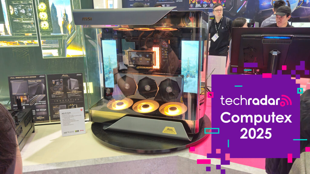 An MSI PC build on display at Computex 2025 with a TechRadar Computex 2025 badge overlay