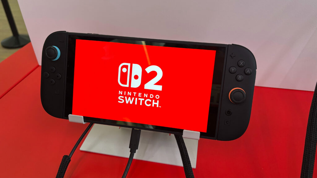 The Nintendo Switch 2 console on a stand