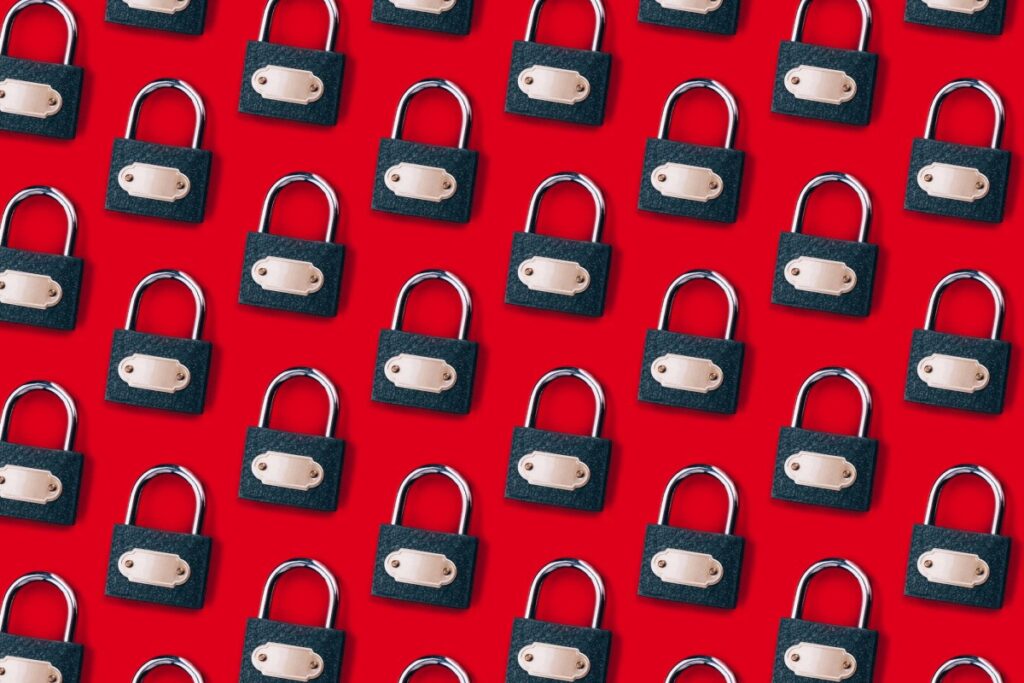 a pattern of locks on a red background
