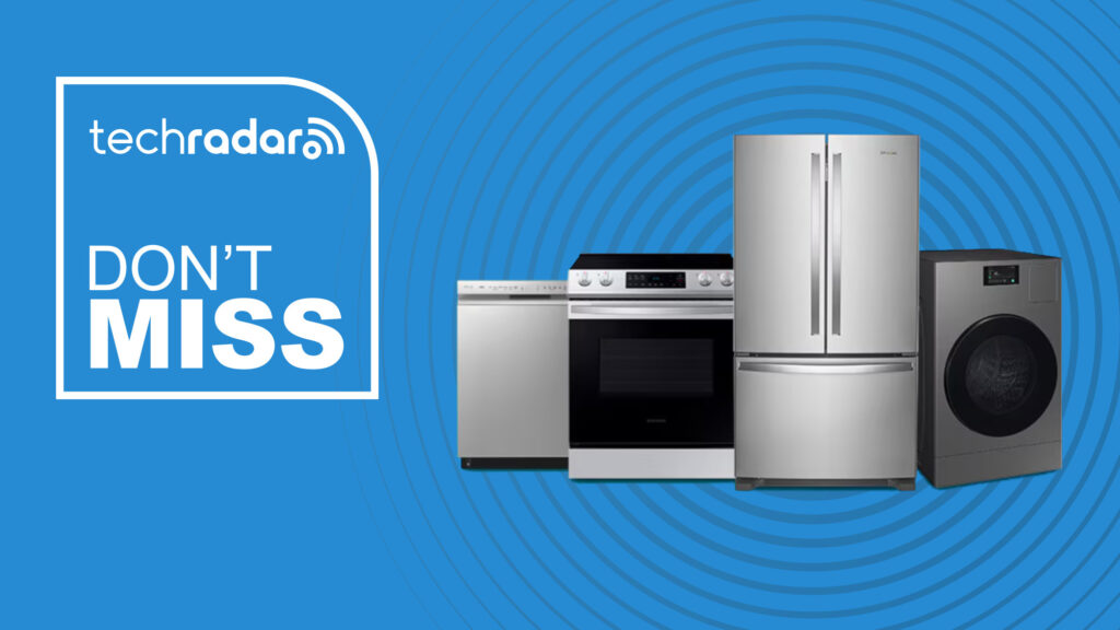 Best Buy’s 4th of July sale is live – save up to 50% on major appliances Appliances from the Best Buy 4th of July appliances sale on a blue background