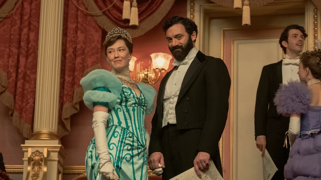 Bertha and George Russell (played by Carrie Coon and Morgan Spector) in &quot;The Gilded Age&quot; season 3
