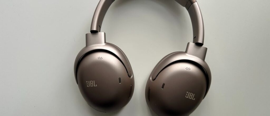 JBL Tour One M3 over-ear noise-cancelling headphones on a white surface