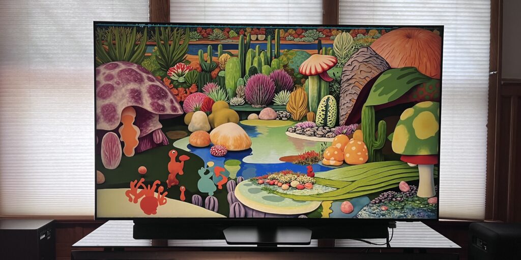 Samsung QN90F TV review: an outstanding mini-LED TV for bright room viewing Samsung QN90F showing colorful artwork
