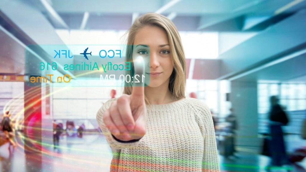 Young female tourist checks In at the airport
