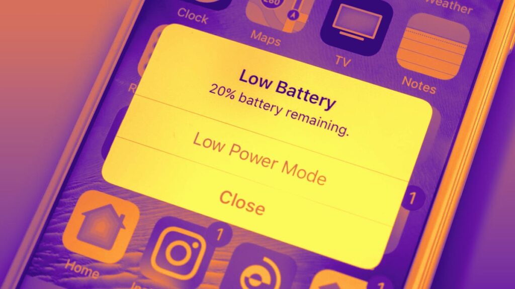 Low Battery Power Mode pop-up notification on an iPhone screen