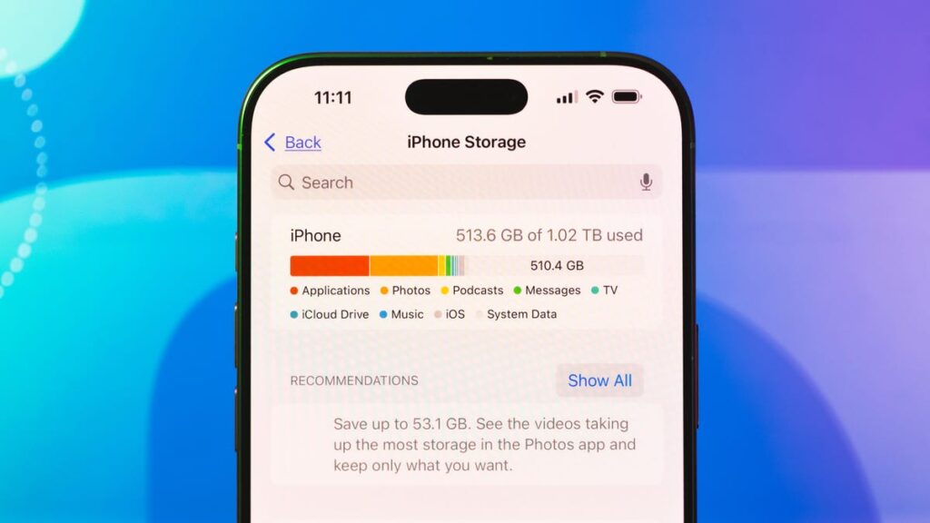 iPhone Storage settings
