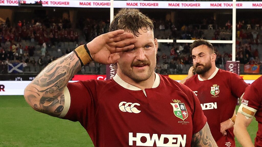 PERTH, AUSTRALIA - JUNE 28: Andrew Porter of the British &amp; Irish Lions celebrates after their victory during the tour match between the Western Force and British &amp; Irish Lions at the Optus Stadium on June 28, 2025 in Perth, Australia. (Photo by David Rogers/Getty Images)