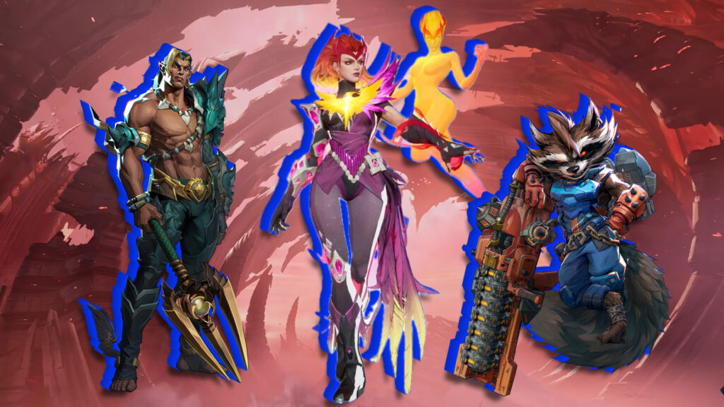 Marvel Rivals Phoenix, Namor and Rocket posing side by side