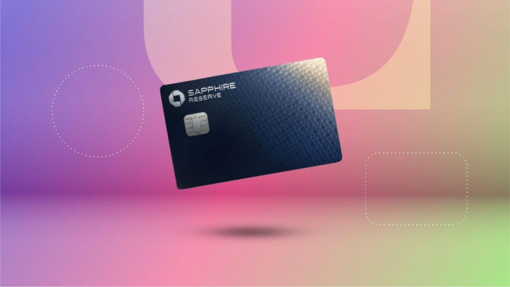 Chase Blue Sapphire card on a purple, pink and green background