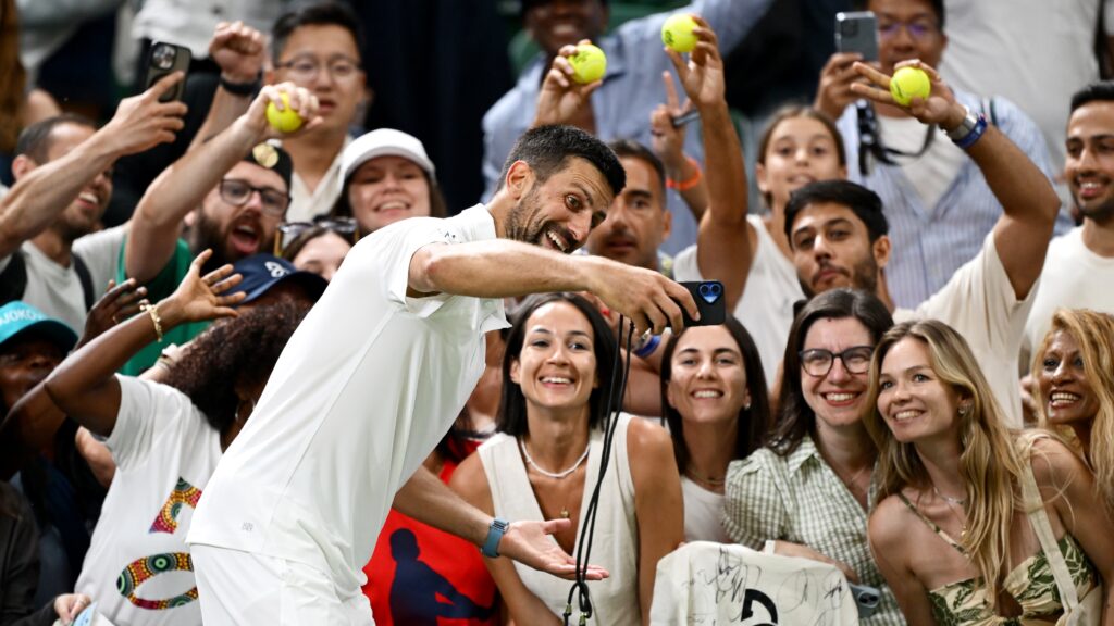 Wimbledon 2025 men’s semifinals LIVE: watch FREE from anywhere, Fritz vs Alcaraz, Sinner vs Djokovic Novak Djokovic taking a selfie with fans at Wimbledon.