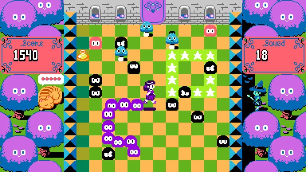 UFO 50 Review: Indie Nostalgia Arrives on the Switch 2 A retro game of a girl moving around a checkerboard finding little creatures