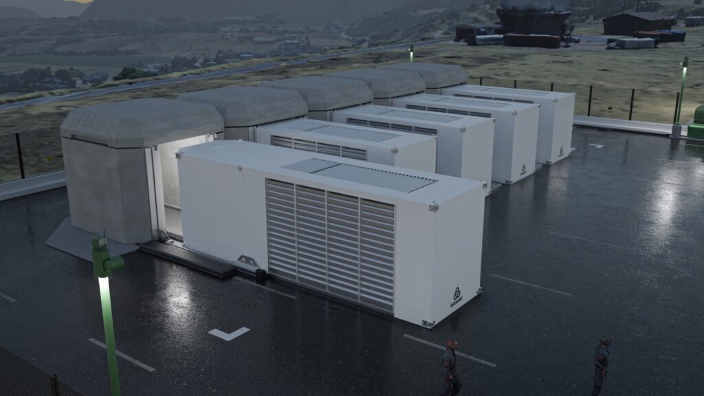 A rendering of five Radiant Nuclear's power plants being installed.