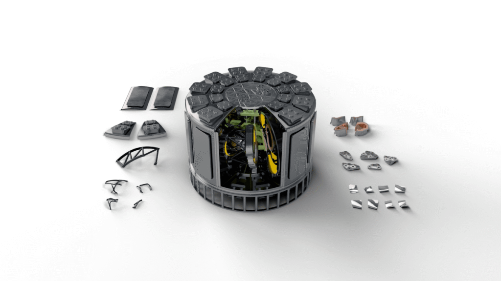 An illustration shows the parts of Thea Energy's Helios power plant.