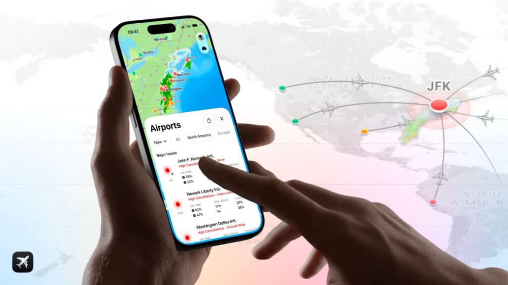 Flighty app on smartphone held by user