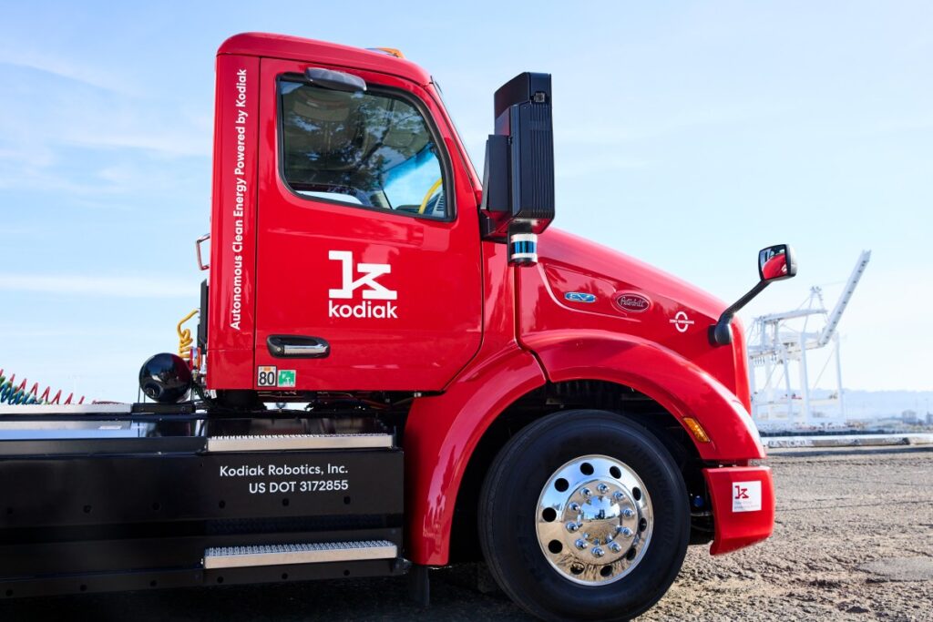 Cab of red Peterbilt semi truck