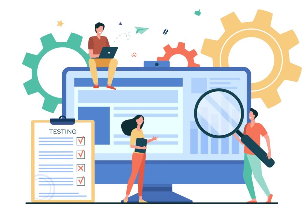 Sequoia-incubated Empirik launches with $21M to predict outages before they happen Illustration representing a group of people conducting software QA testing. Shows gears in the background. Several small people with a magnifying glass and a checklist checking a large software interface.